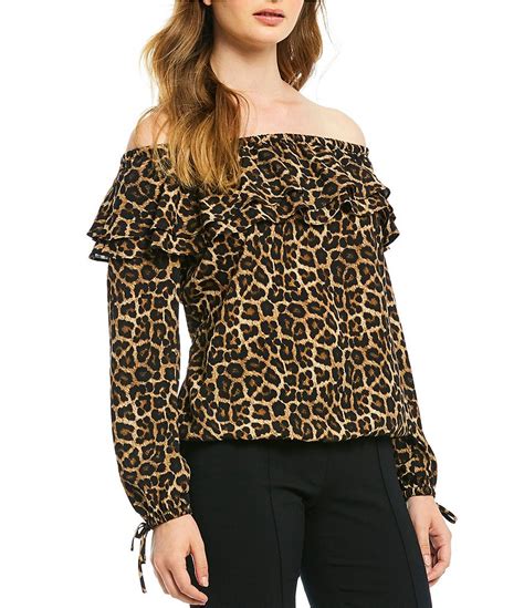 michael kors one shoulder ruffle cream leopard print|MICHAEL Michael Kors Leopard Print Layered Ruffle Off.